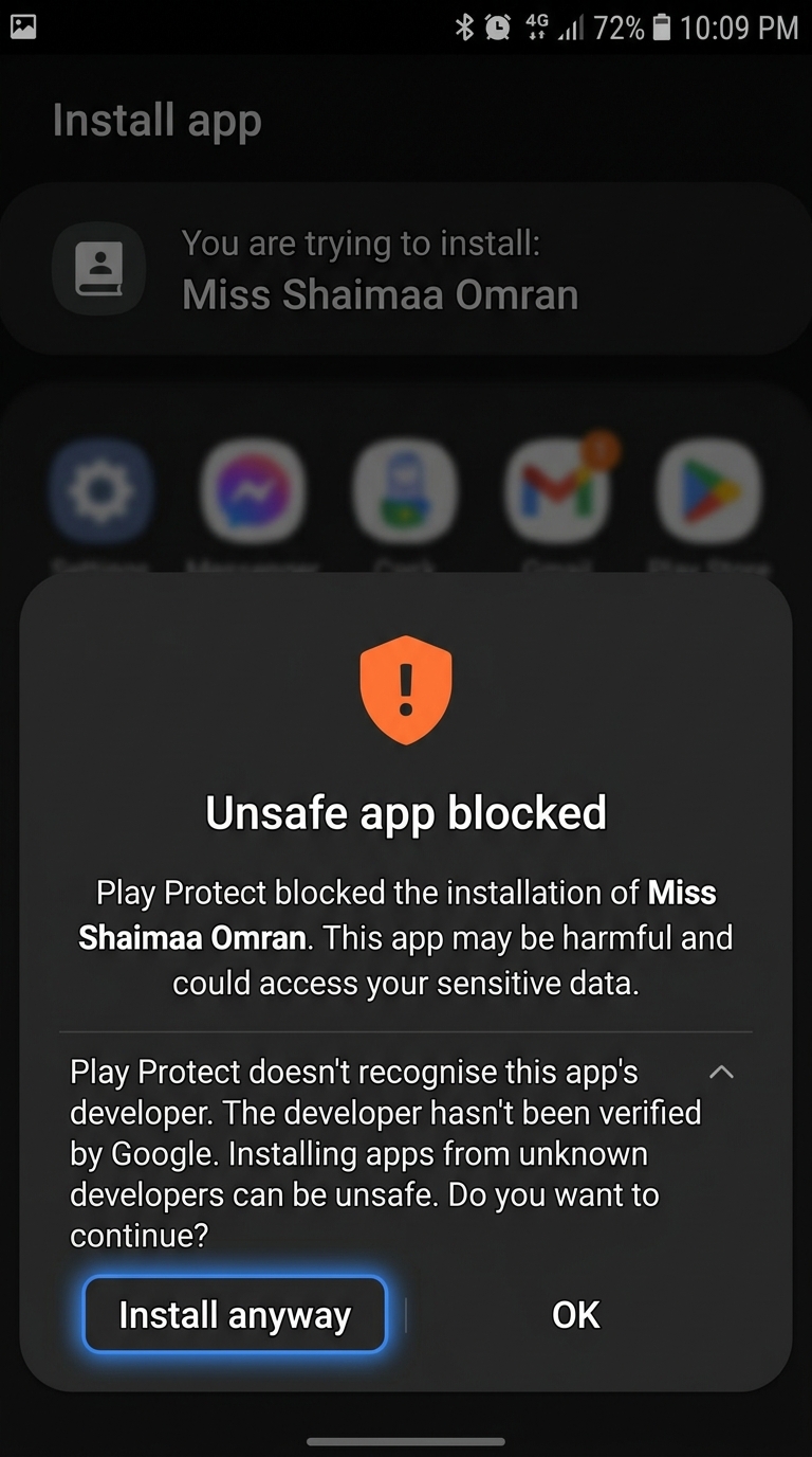 تخطي حماية Play Protect والضغط على Install anyway